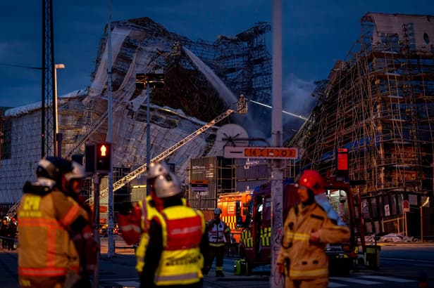 Facade of Copenhagen's stock exchange collapses after blaze
