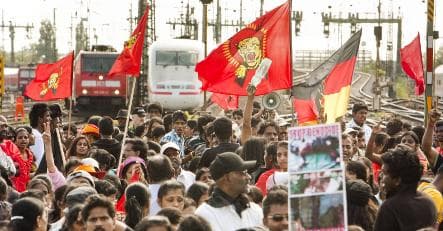 Tamil demonstrators block Frankfurt train traffic
