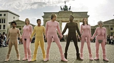 Bruno takes Berlin in knit 'naked' suit