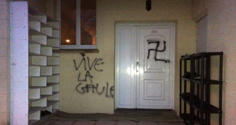 Nazi graffiti and pig's head left at mosque site