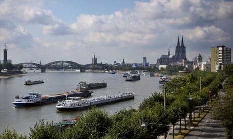 Grounded ships close the river Rhine