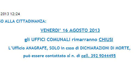 Italian council closed: call only in case of death