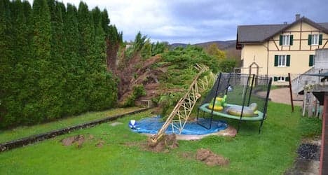 Building crane falls onto kids' garden trampoline