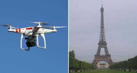 Who is flying drones over Paris landmarks?