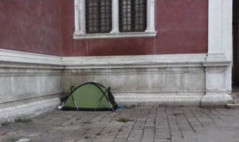 Tourists pitch tents in Venice historical centre