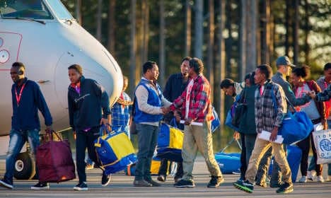 Relocated refugees land in northern Sweden