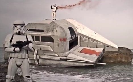 VIDEO: Star Wars space ship crash lands on Normandy beach