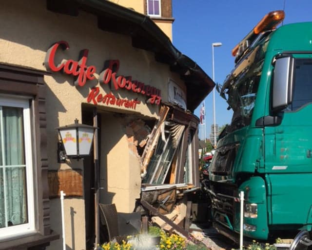 Customers escape unscathed after lorry crashes into Swiss cafe