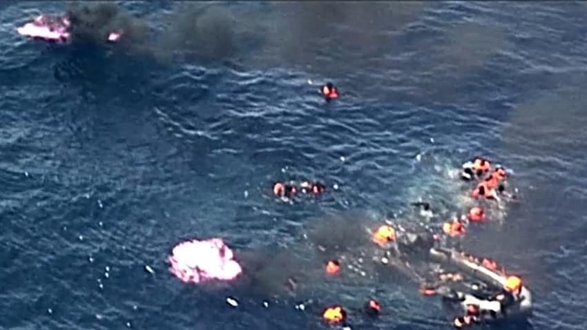 VIDEO: Dramatic footage shows migrants rescued from burning boat