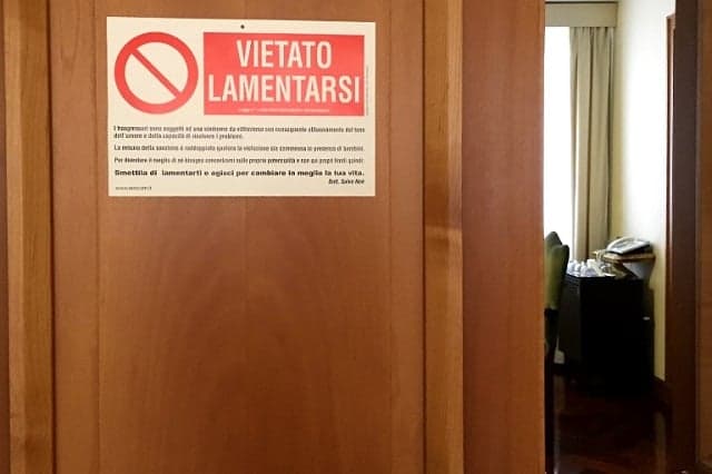 Pope Francis wards off whingers with a 'no complaining' sign on his door