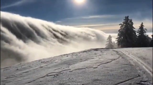 WATCH: 'Fog avalanche' rolls over mountain ridge in Swiss Jura