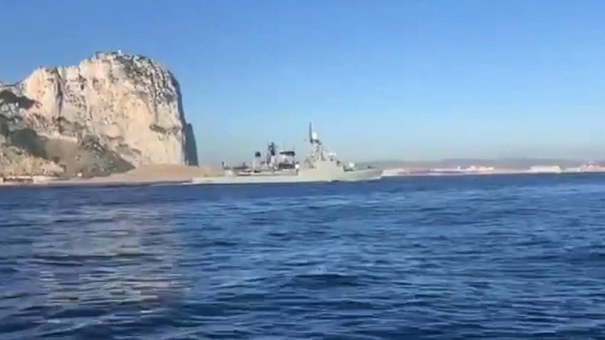 Video: Warship blasts Spanish anthem while sailing through Gibraltar waters
