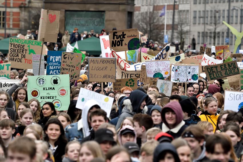 Thousands of young Danes take part in climate strike at parliament