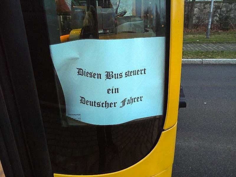 'This bus is driven by a German': Outrage over anti-foreigner sign in Dresden