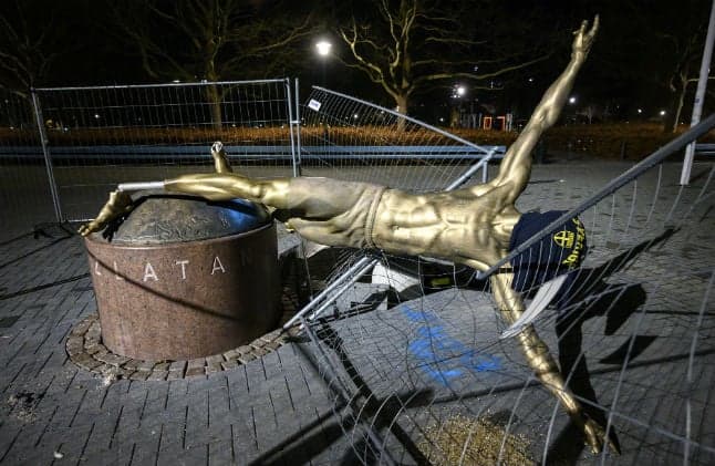 Zlatan statue toppled by vandals in Malmö