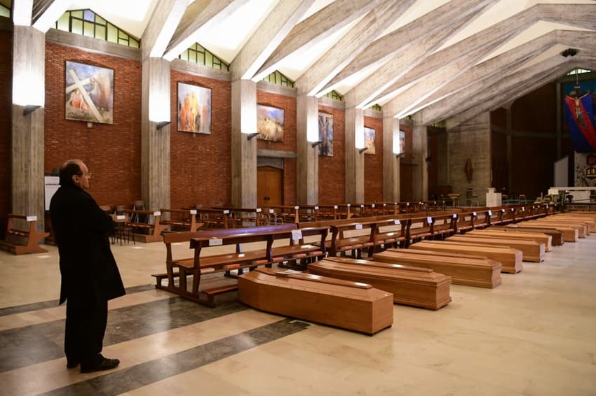 Italian church-turned-morgue 'finally empty' of coffins