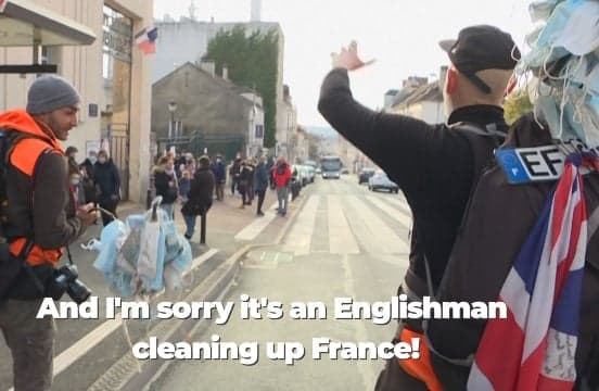 VIDEO: French-British duo walk 880km picking up face mask litter