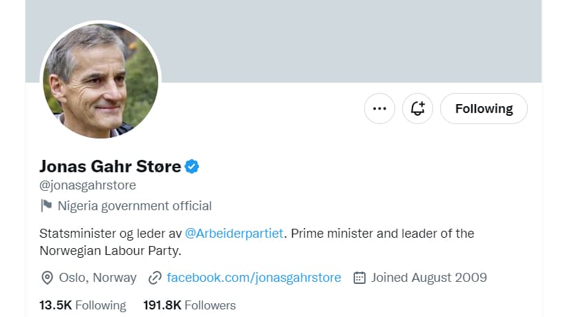 Norwegian PM and Foreign Minister listed as Nigerian officials in Twitter mix-up
