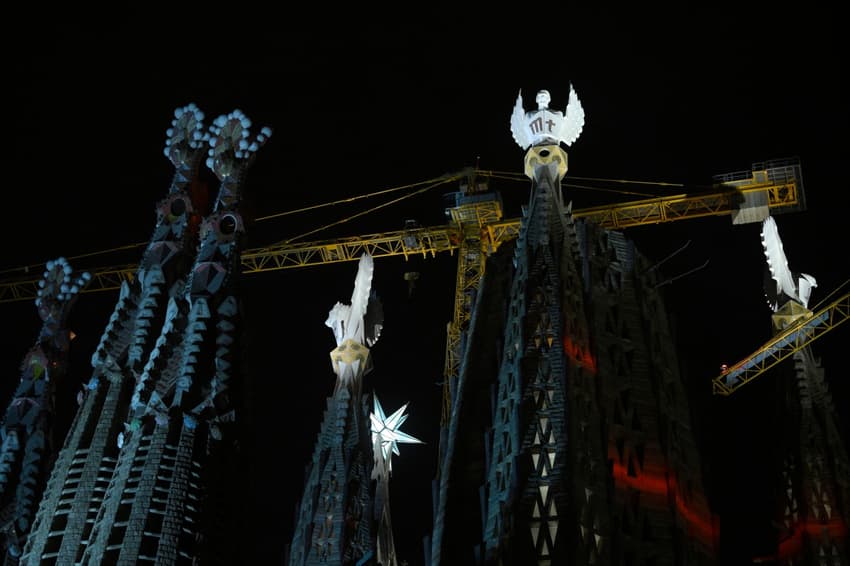 Barcelona's Sagrada Familia lights up its new towers