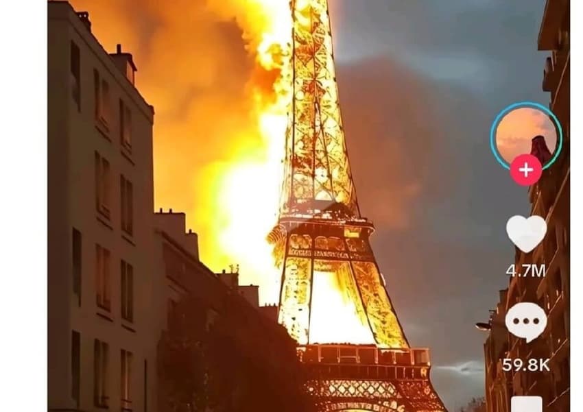 No, the Eiffel Tower is not on fire