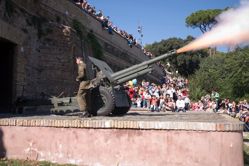 Why does Rome fire a cannon every day at noon?