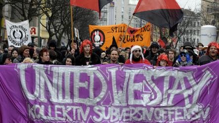 Squatters and leftists protest against Berlin gentrification
