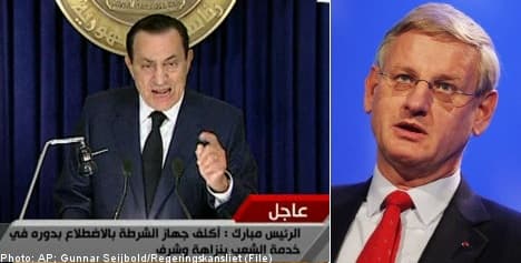 Bildt hails end of Mubarak era in Egypt