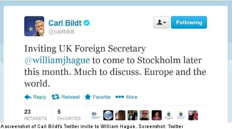 Hague and Bildt book meeting via Twitter