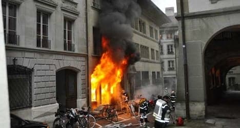 Fire guts bookstore in Fribourg's city centre