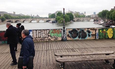 Graffiti Replace Love Locks on Pont des Arts Bridge in Paris