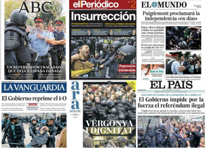 Spanish press review: From repression to the 'treachery' of Catalan police