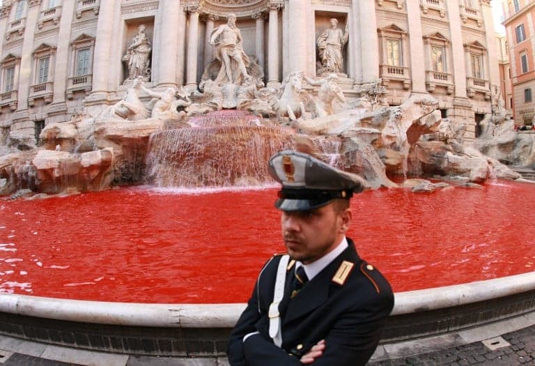 Trevi Fountain runs red for second time in 7 years