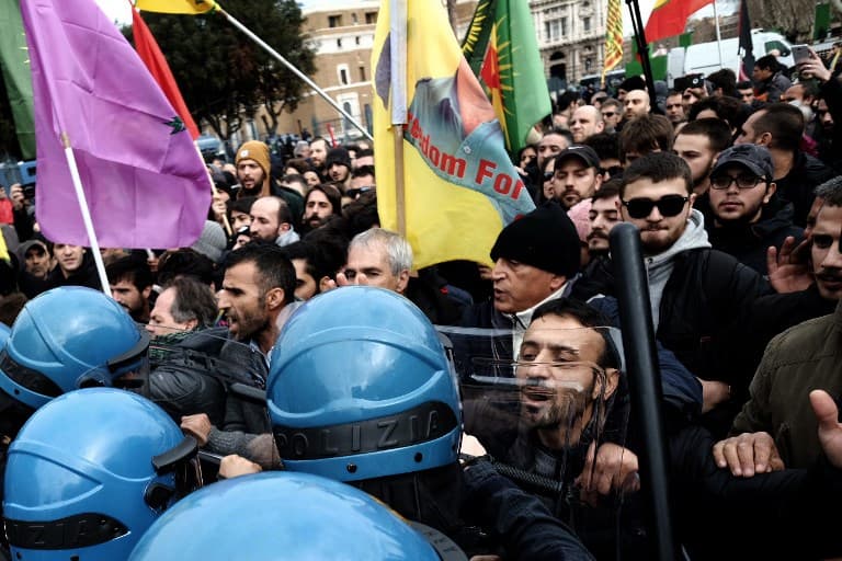 Clashes at banned protest against Erdogan's visit to Rome, one hurt