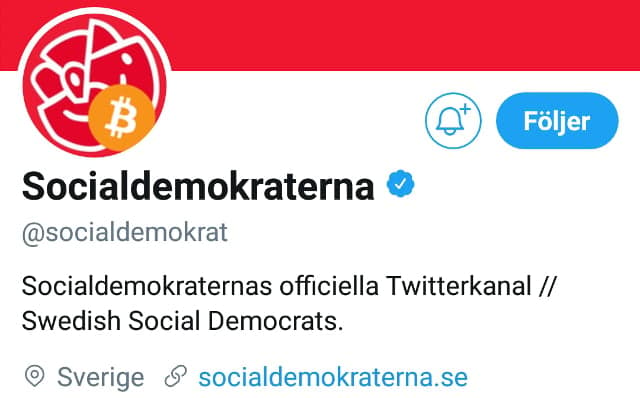 Sweden's ruling party's Twitter account hijacked