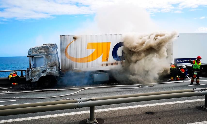 Motorists fined for filming burning truck on Denmark's Great Belt Bridge