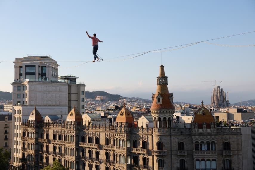 IN IMAGES: Tightrope walker crosses Barcelona from the air