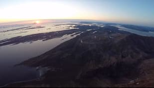 Drone view of Norway’s Arctic midnight sun