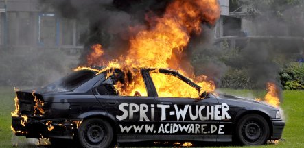 Unemployed German sets car alight as petrol protest
