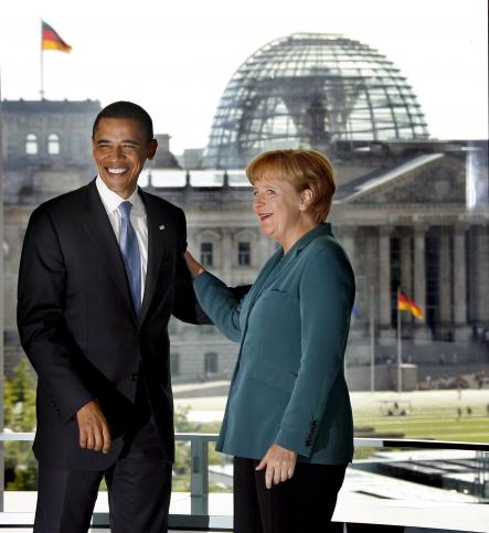 German Chancellor Angela Merkel welcomed Barack Obama at the Chancellery. Photo: DPA