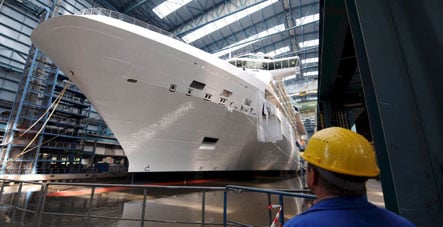 Gigantic cruise ship leaves Papenburg dry dock