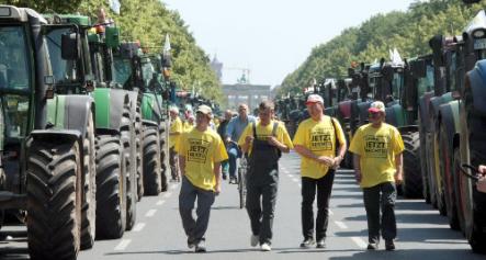 Demonstrators marched for lower taxes on diesel fuel purchased by farmers to help them cope with market food prices, which have been falling across Europe.Photo: Photo: DPA