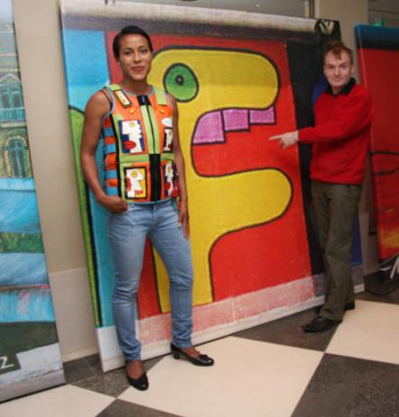 French artist Thierry Noir with recreations of his original work on both canvas and clothing.Photo: Jörg Weber, Doris Rieck