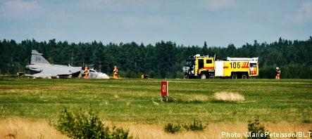 Gripen plane catches fire on runway