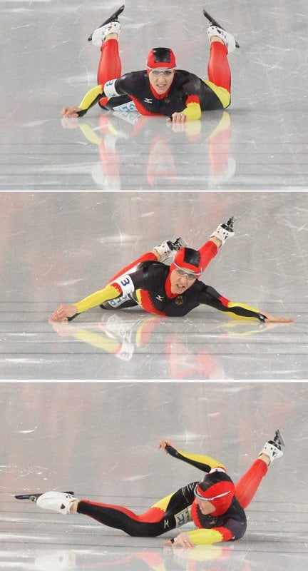 Friesinger-Postma had to kick her way over the finish line.Photo: DPA