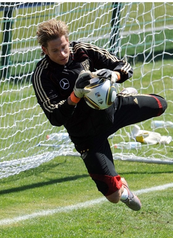 Tim Wiese<br>Tim Wiese, Werder Bremen's 28-year-old goalkeeper, is Joachim Löw's third choice keeper in the German squad. He is strong in one-on-one situations and fast to react. His international debut came quite late in his career in 2008, but would probably have come sooner had he not had two serious ligament tears in 2004 and 2005. Photo: DPA