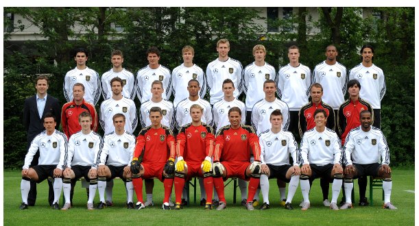 A group photo of the German World Cup squad in their kit with coaches.Photo: DPA
