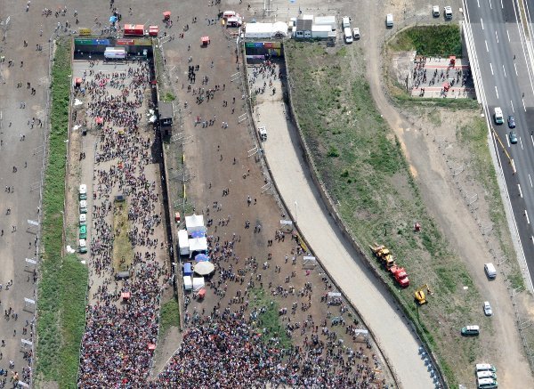 An aerial photo of the festival's main party location, with the deadly tunnel in the top right. The narrow tunnel was one of the only ways for guests to enter.Photo: DPA