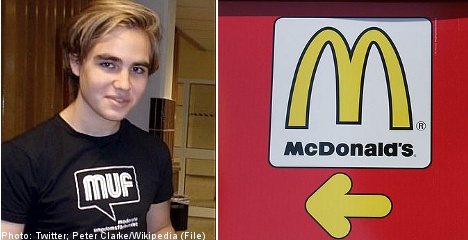 Swedish PM's son to flip burgers at McDonald's