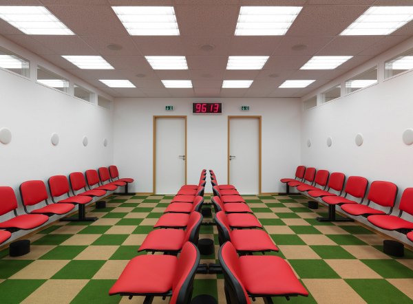 Exhibit project manager Margret Kampmeyer-Käding said Via Lewandowsky and Durs Grünbein's "waiting room" portrayed waiting, especially at municipal offices, as a "German speciality."Photo: Jüdisches Museum Berlin, Photo: Jens Ziehe