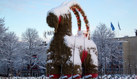 Swedish town erects giant Christmas goat